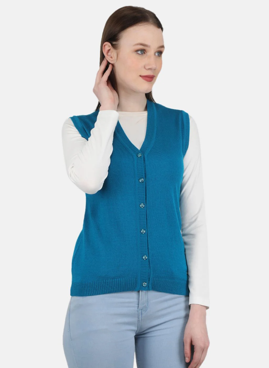 Women Blue Solid Cardigan - Image 6