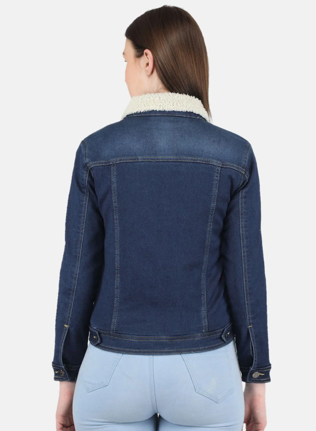 Women Blue Solid Denim Jacket - Image 3