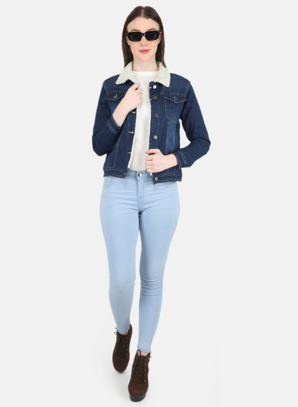 Women Blue Solid Denim Jacket - Image 4