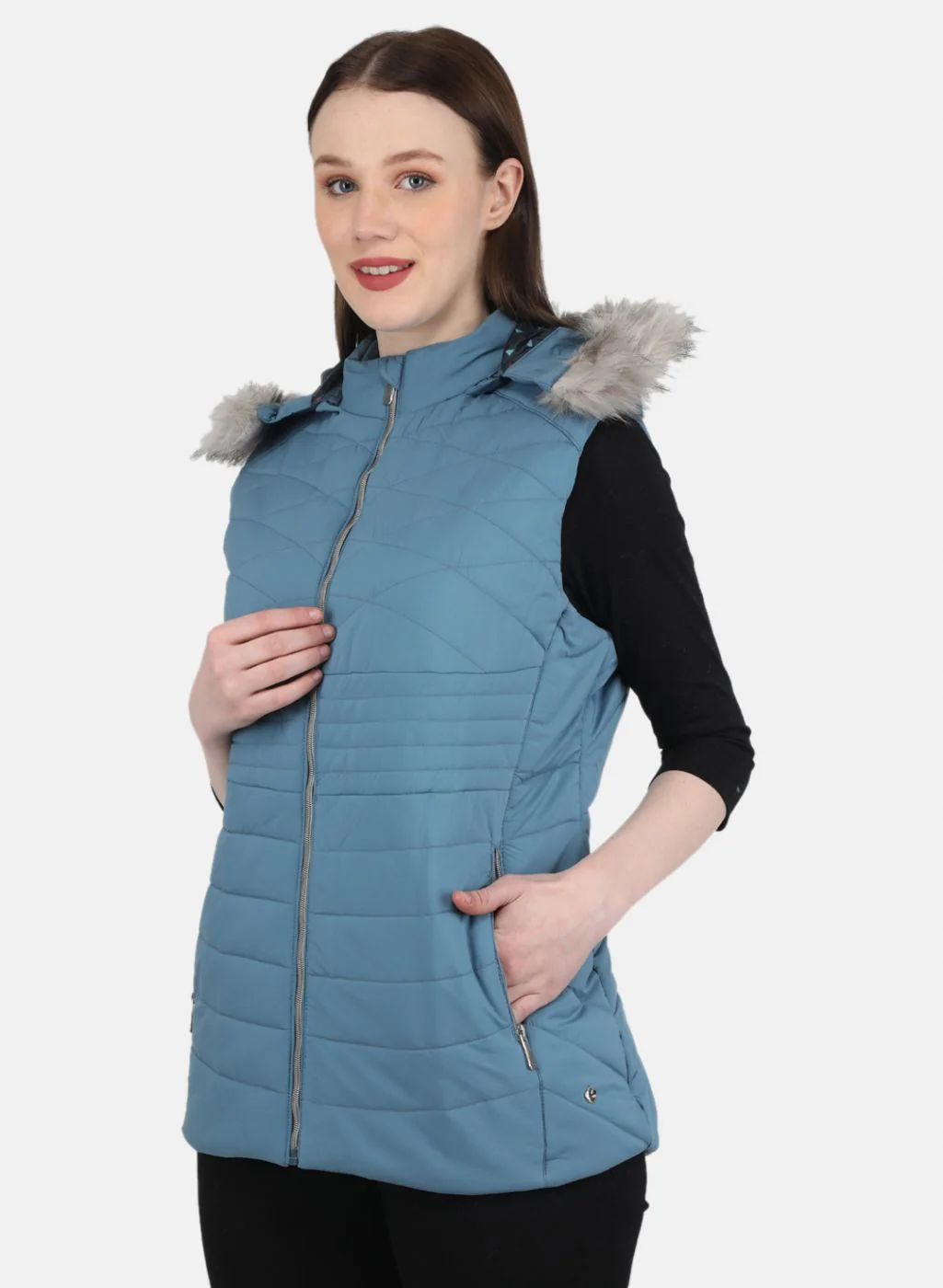 Women Blue Solid Jacket - Image 2