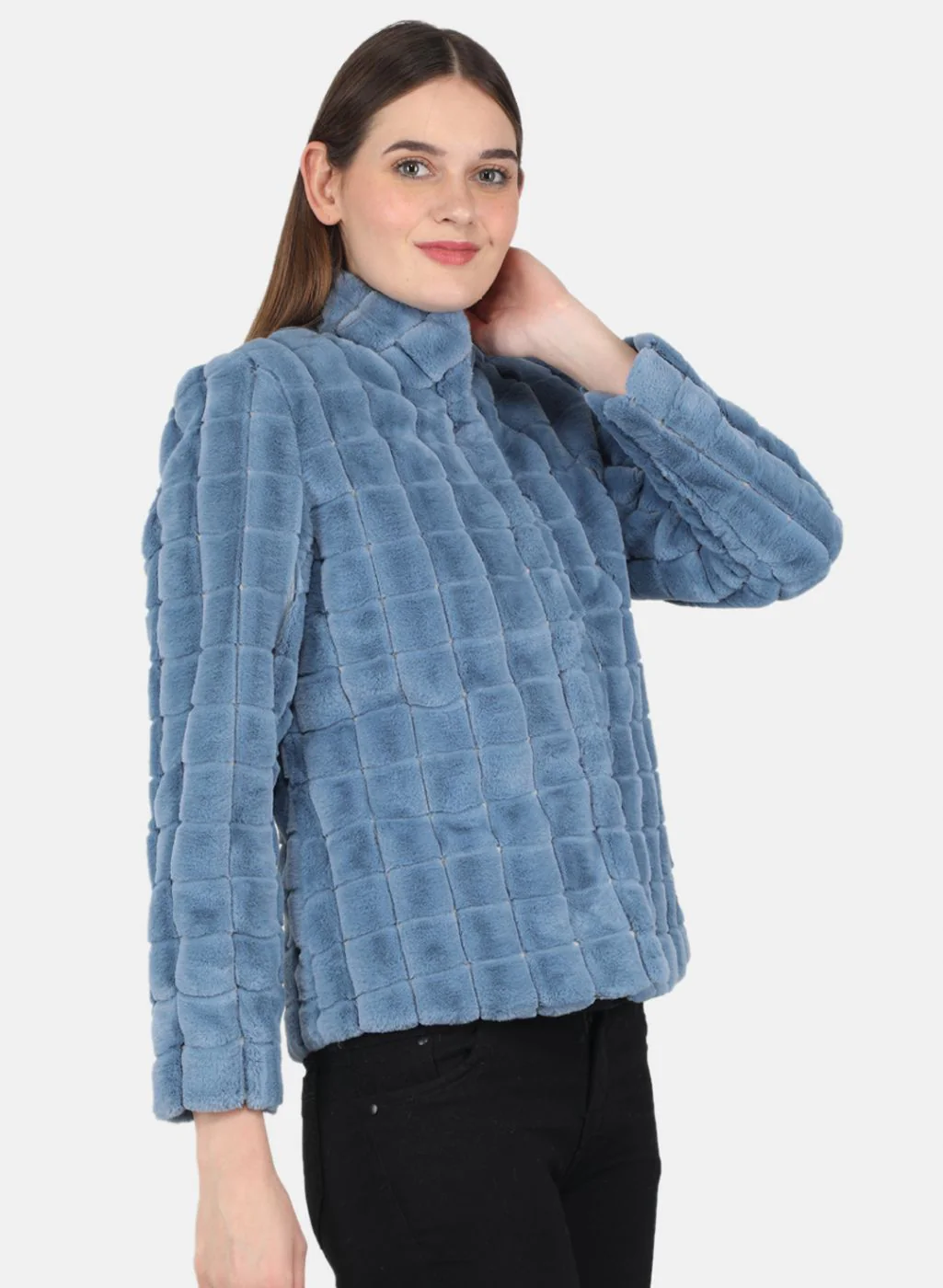 Women Blue Solid Jacket - Image 6