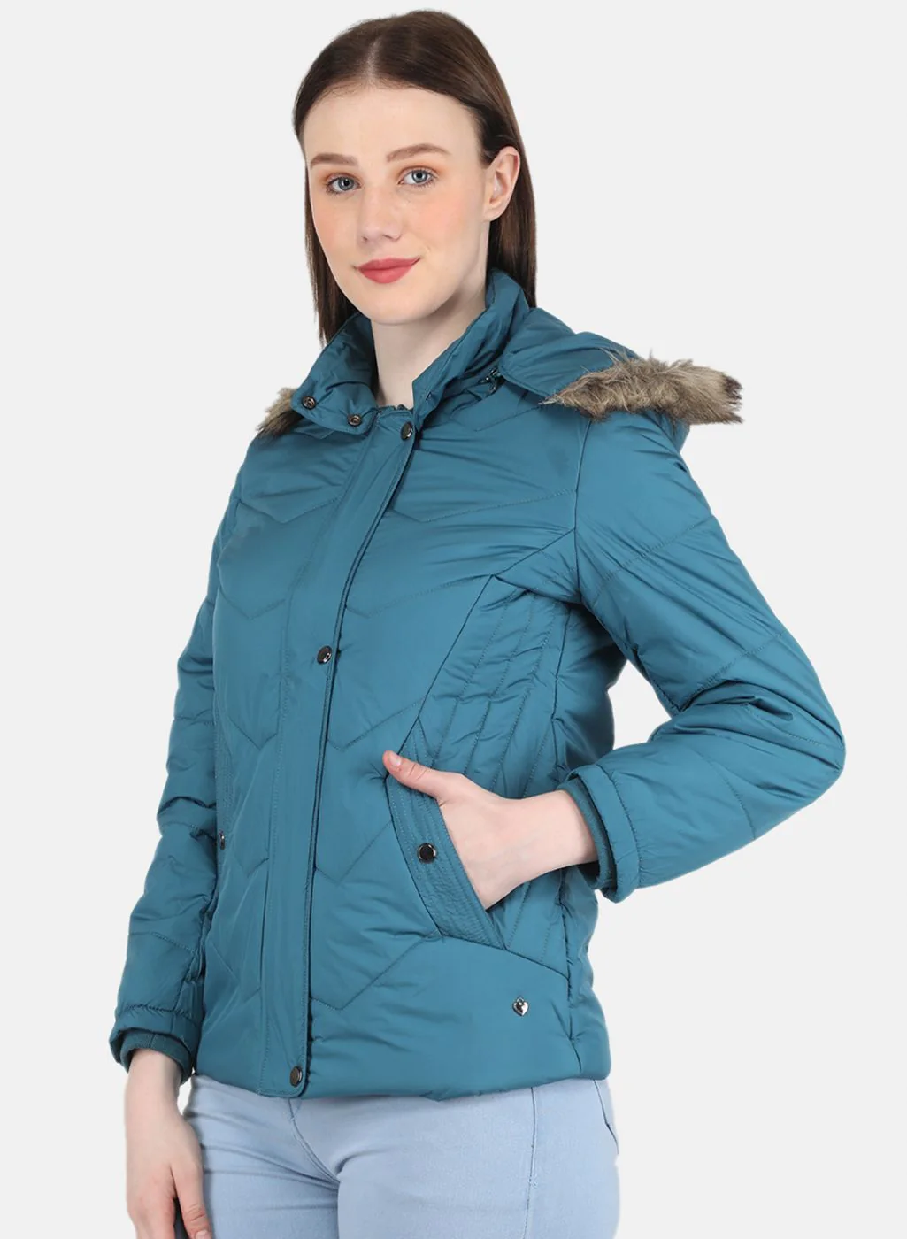 Women Blue Solid Jacket - Image 2