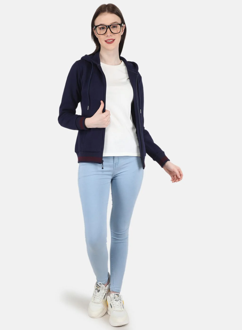 Women Blue Solid Sweatshirt - Image 4