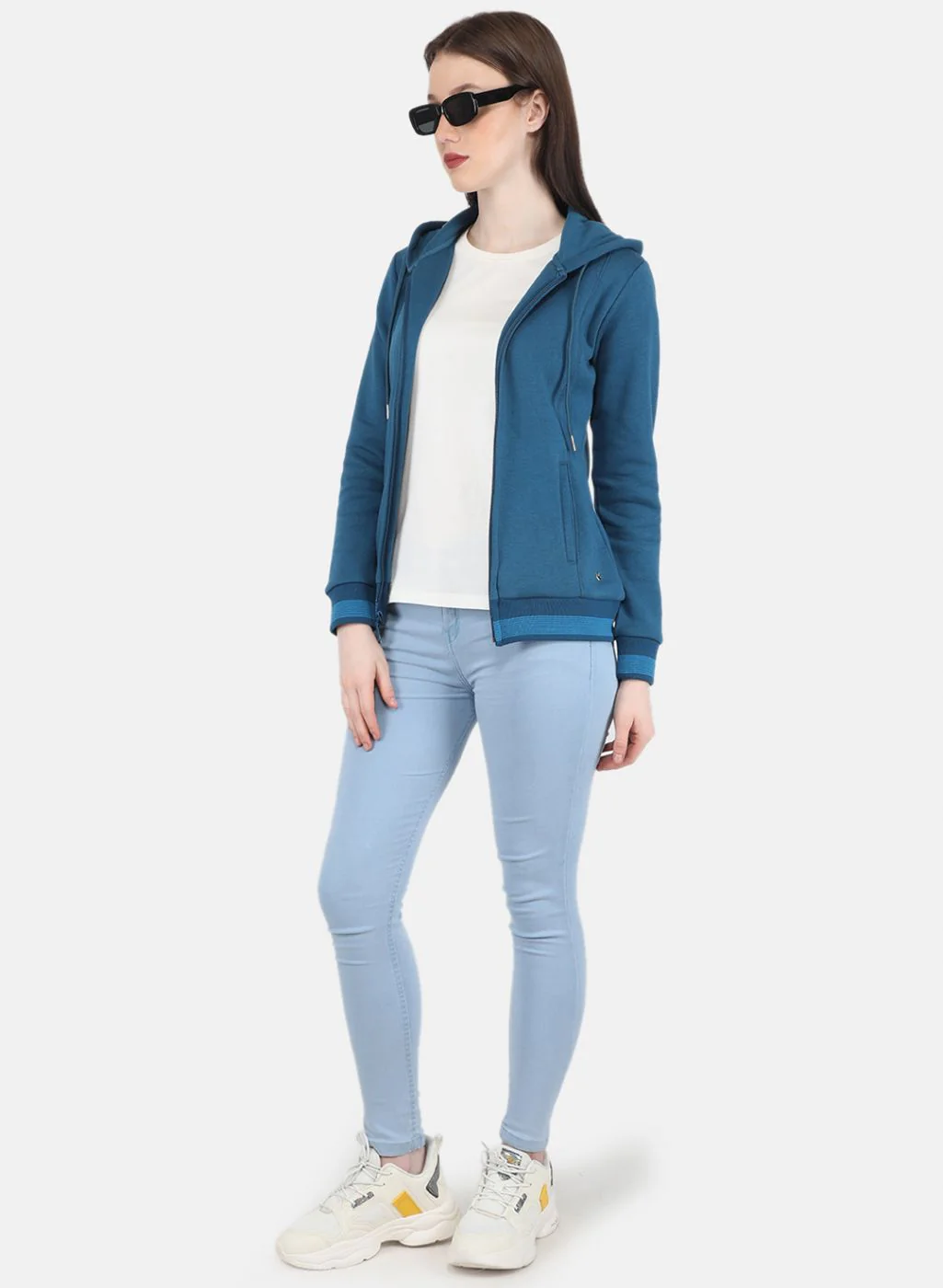 Women Blue Solid Sweatshirt - Image 4