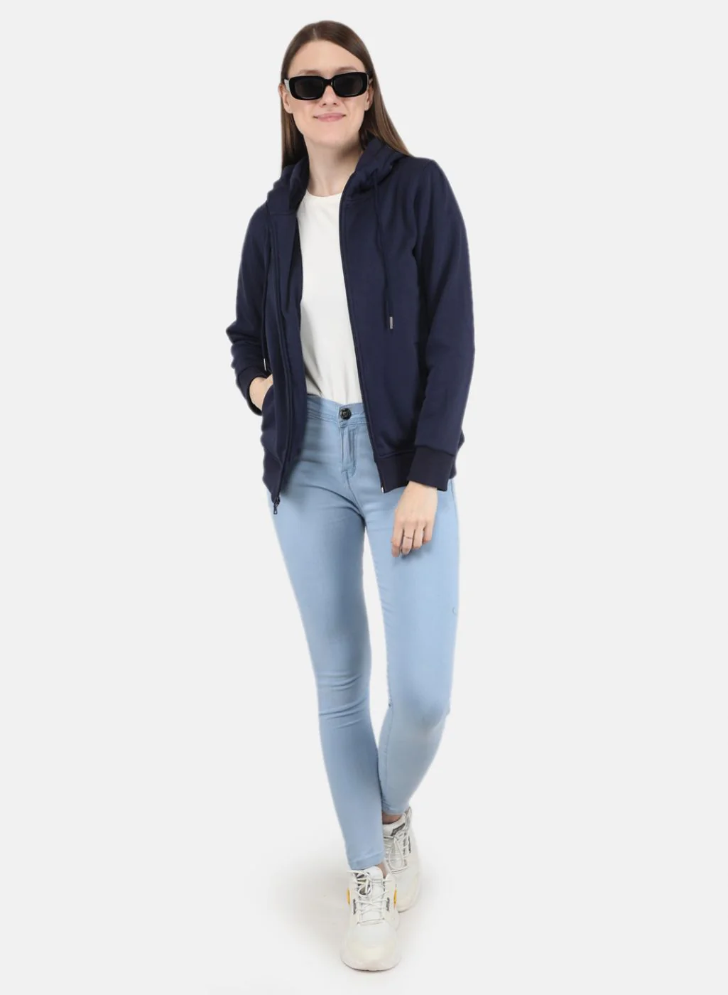 Women Blue Solid Sweatshirt - Image 4