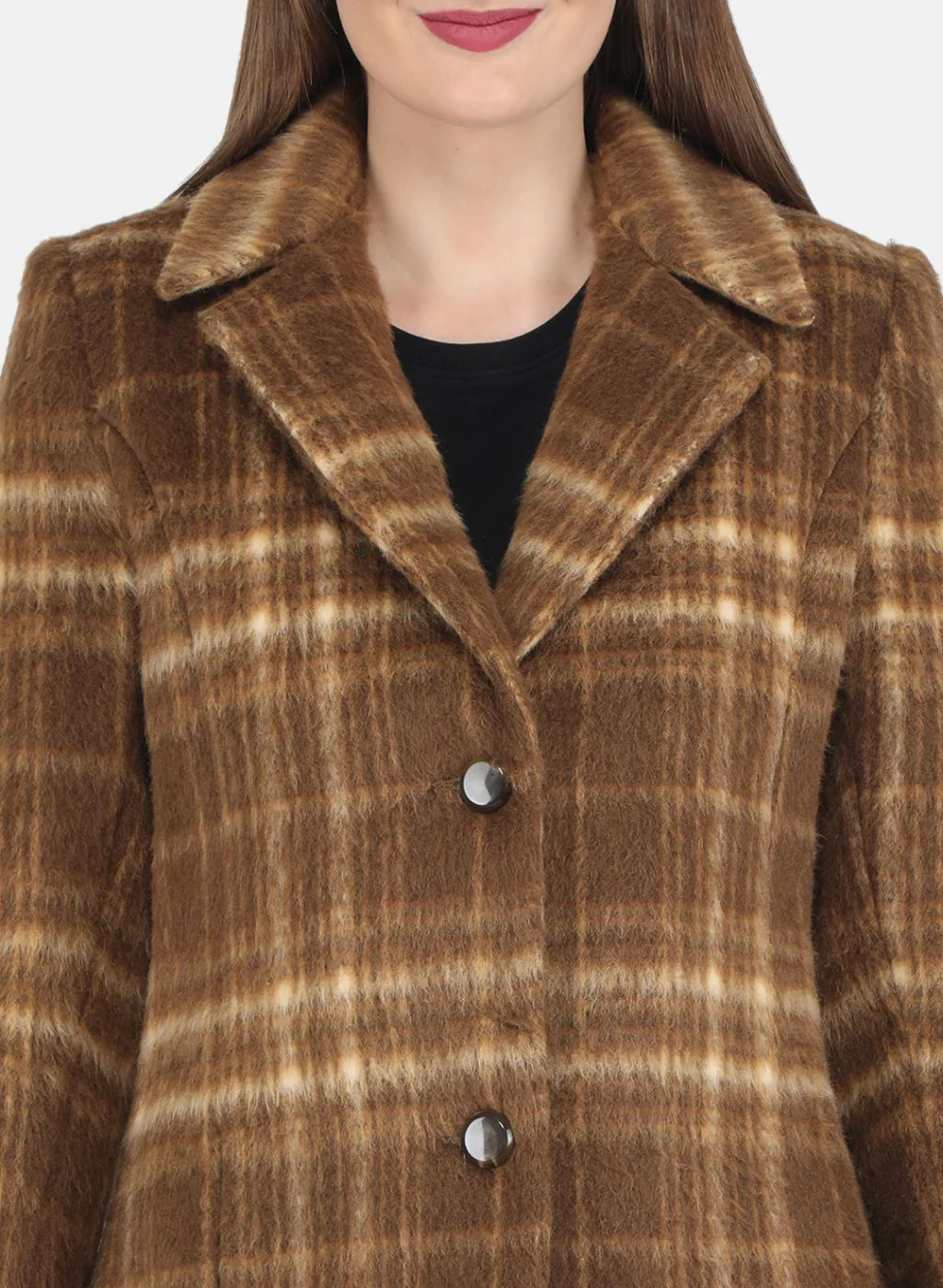 Women Brown Check Coat - Image 5