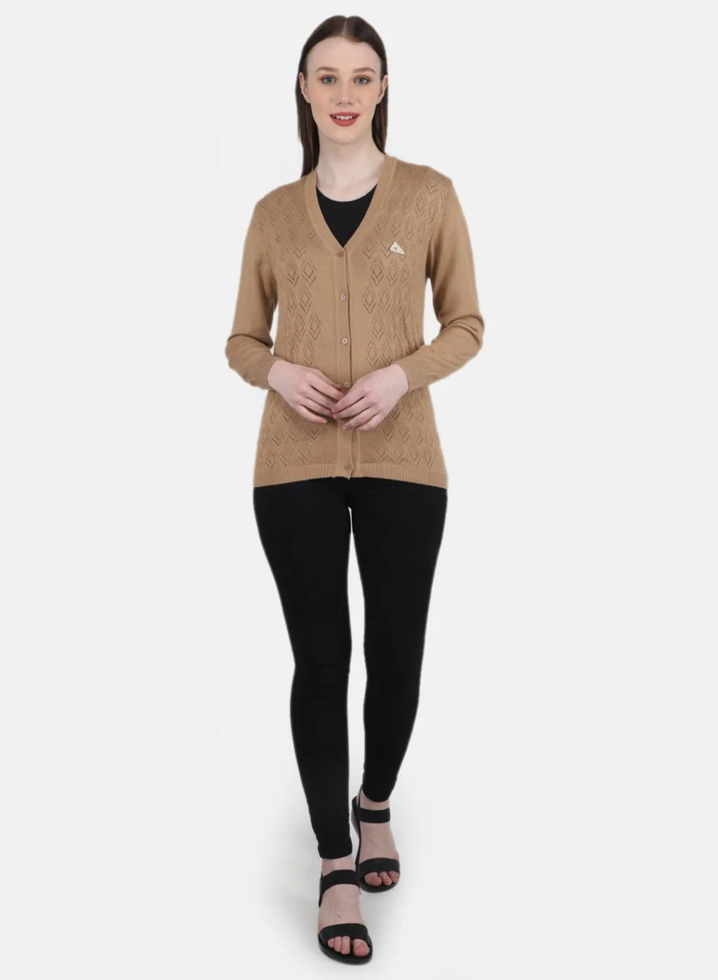 Women Brown Self Design Cardigan - Image 4