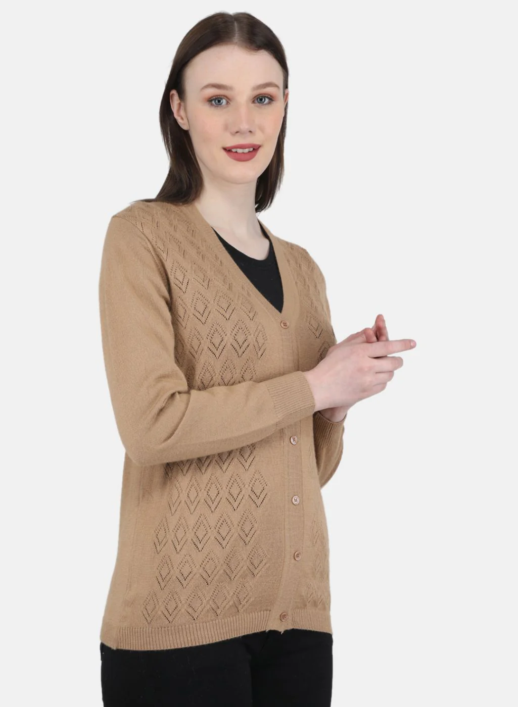 Women Brown Self Design Cardigan - Image 6