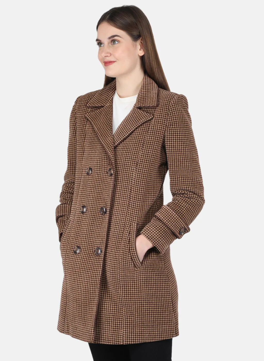 Women Brown Self design Coat - Image 2