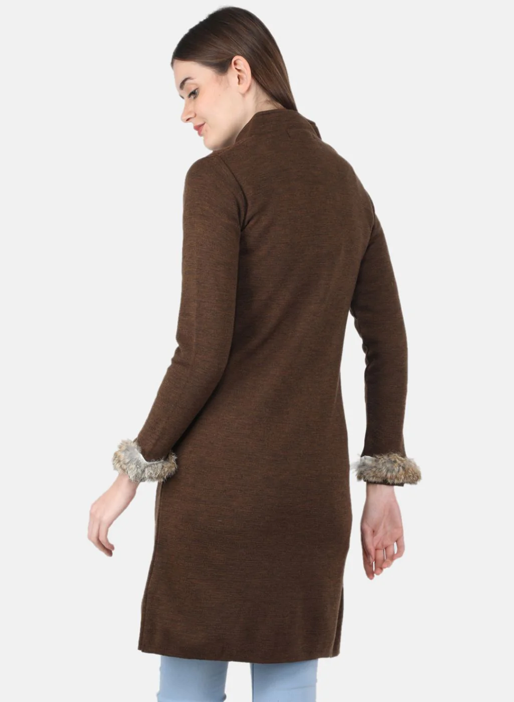 Women Brown Self Design Coat - Image 3