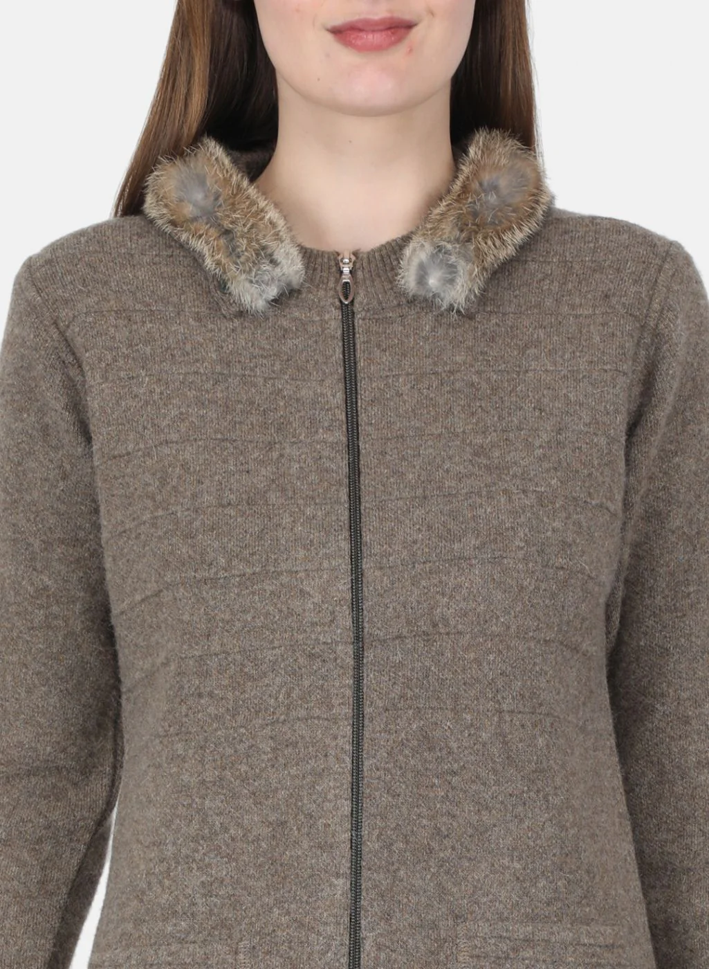 Women Brown Self Design Pullover - Image 5