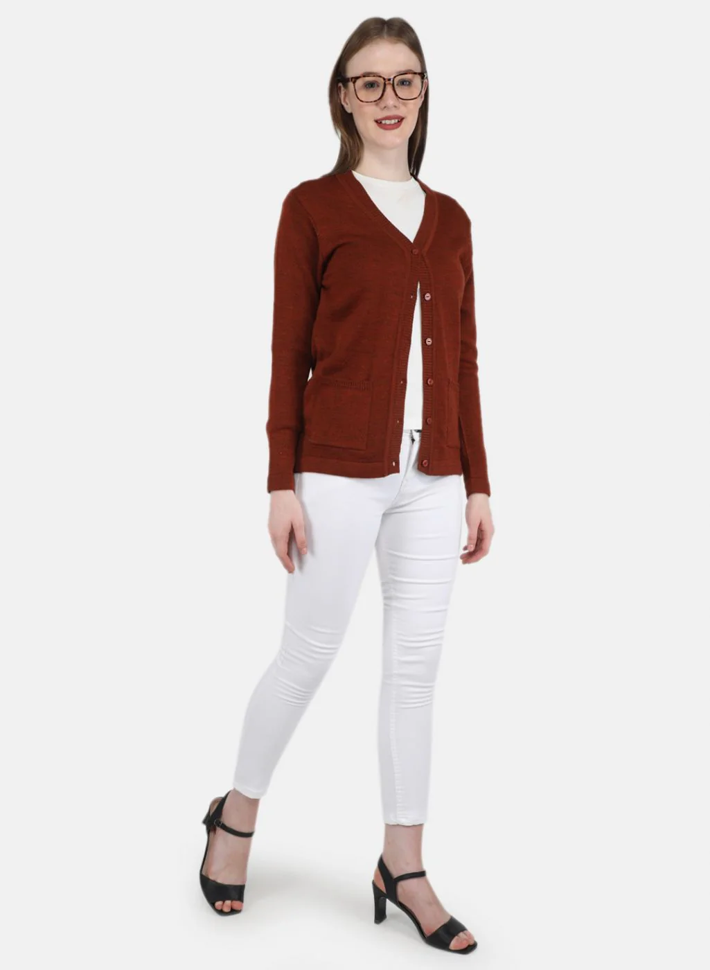 Women Brown Solid Cardigan - Image 4