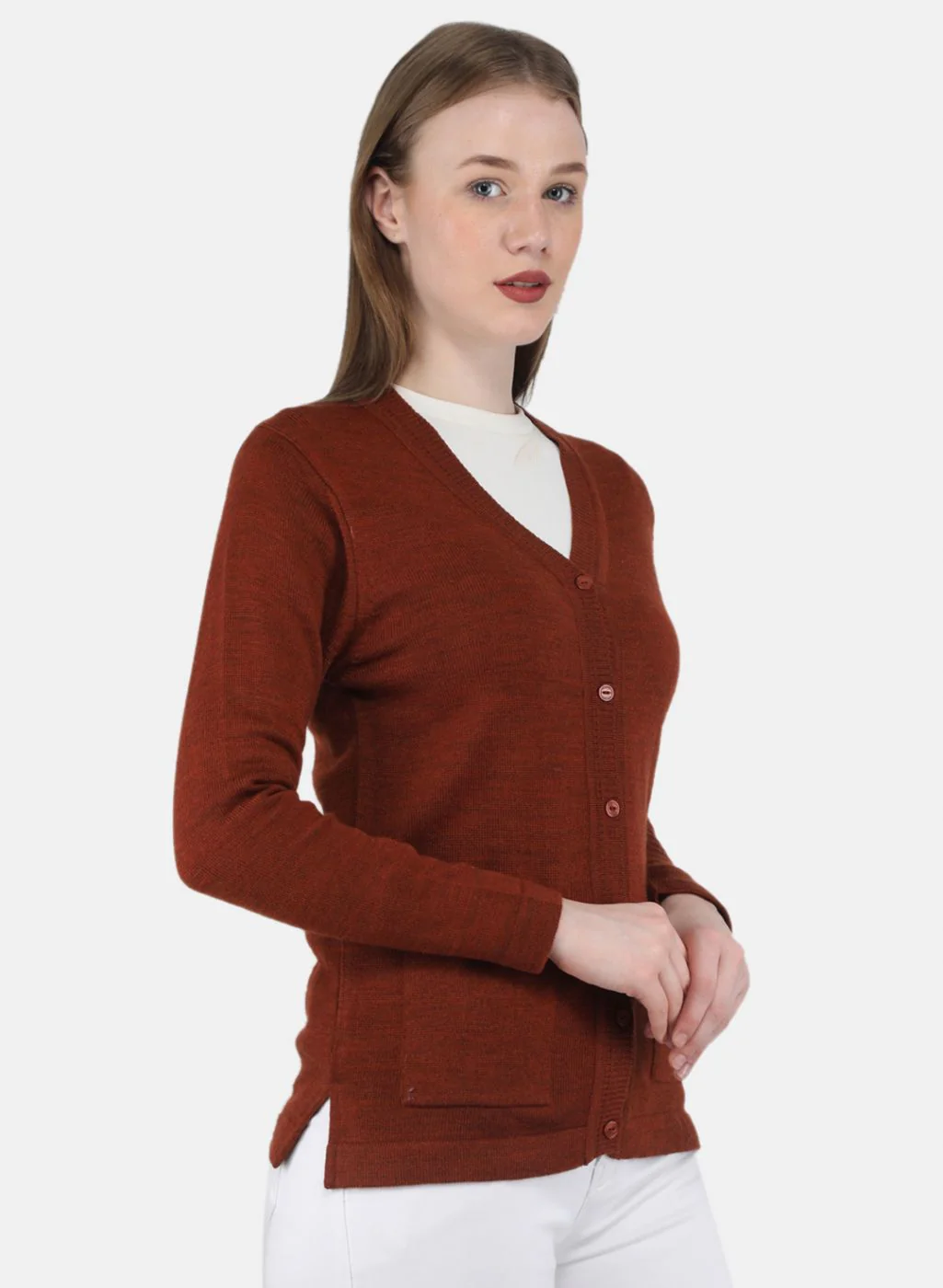 Women Brown Solid Cardigan - Image 6