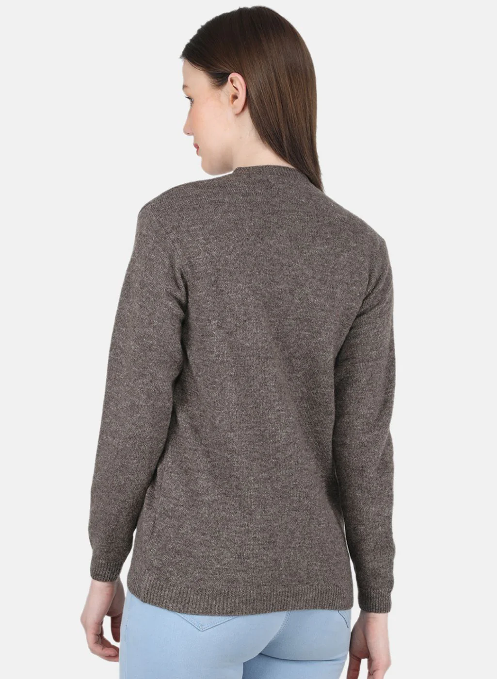 Women Brown Solid Cardigan - Image 3