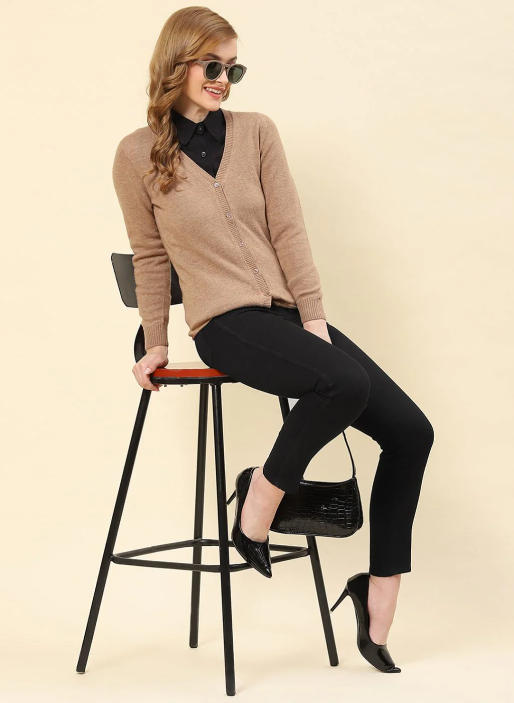 Women Brown Solid Lamb wool Cardigan