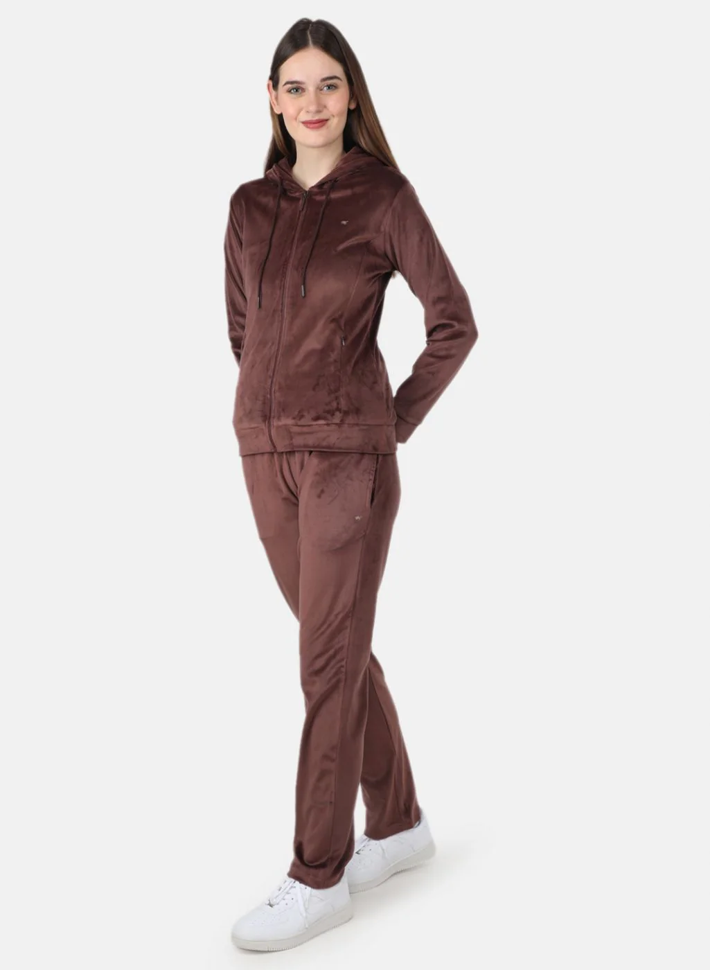 Women Brown Solid Tracksuit - Image 2