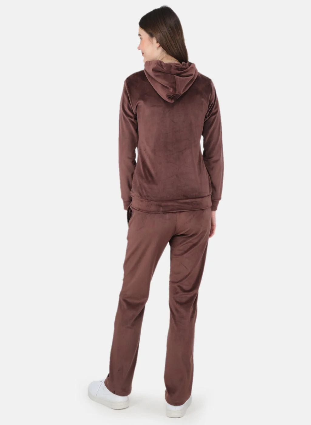 Women Brown Solid Tracksuit - Image 3