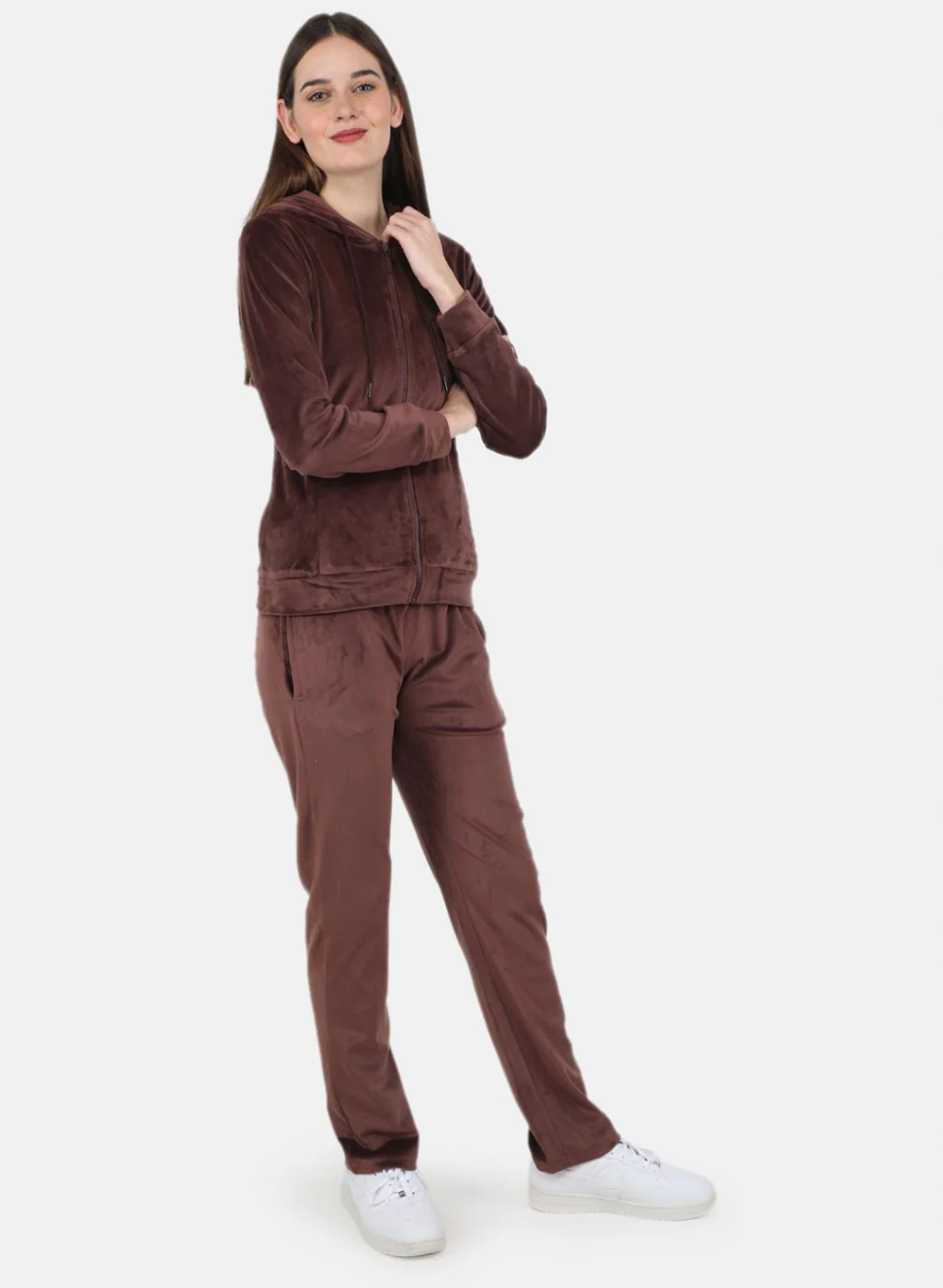 Women Brown Solid Tracksuit - Image 7