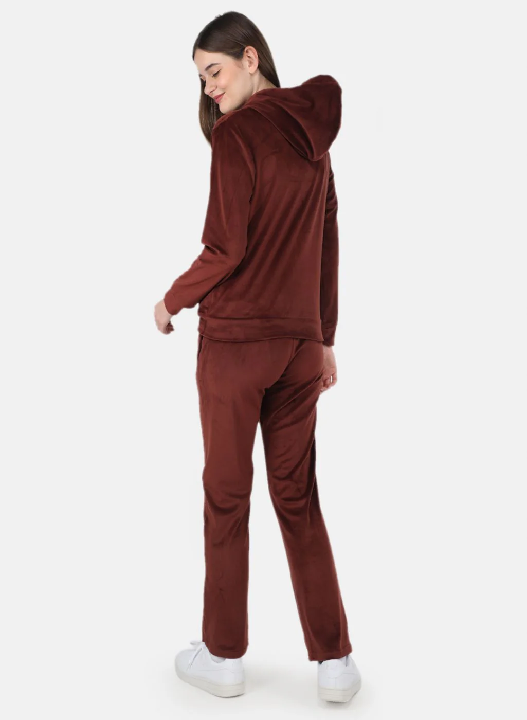 Women Brown Solid Tracksuit - Image 3