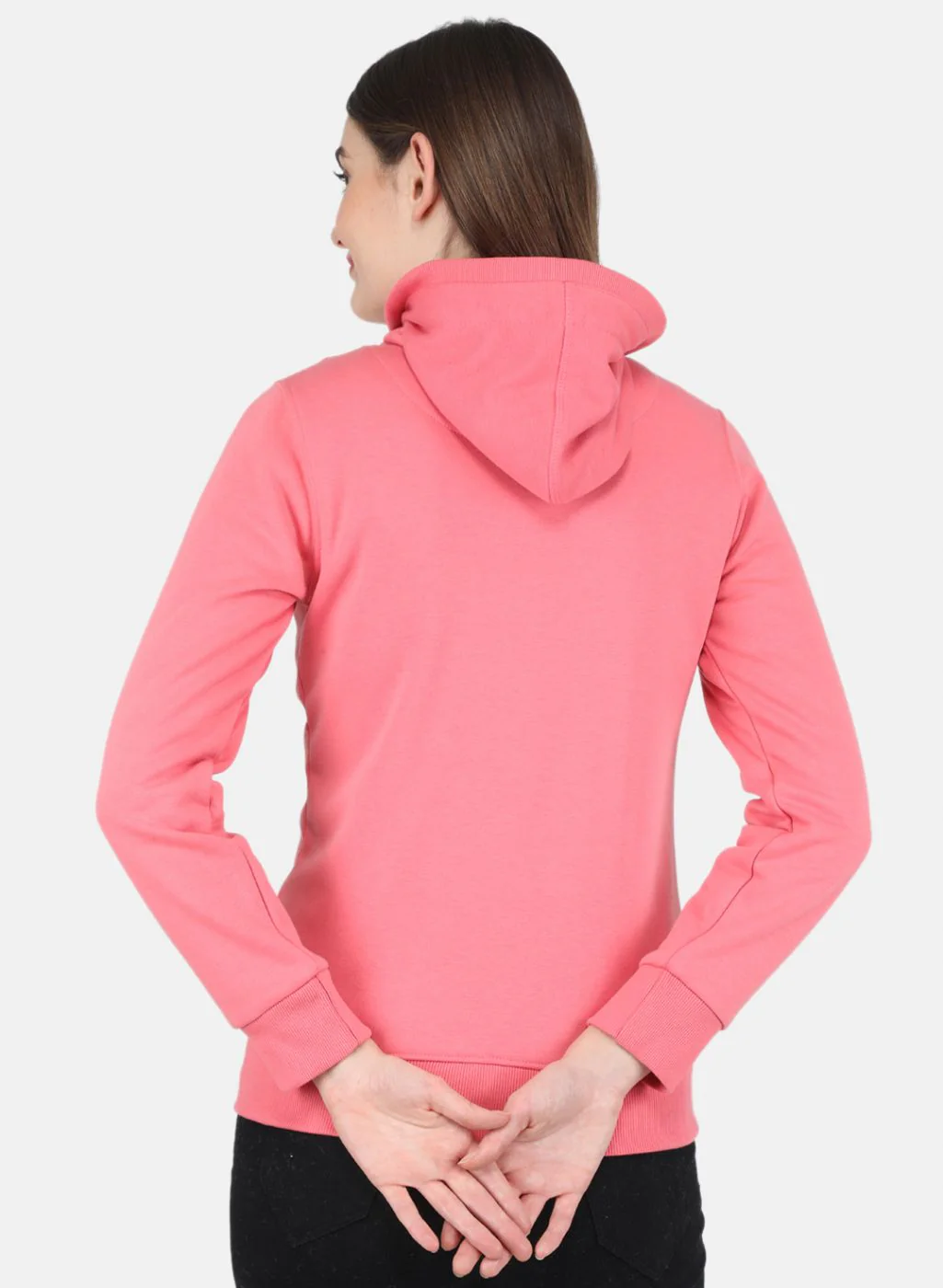 Women Coral Pink Solid Sweatshirt - Image 3