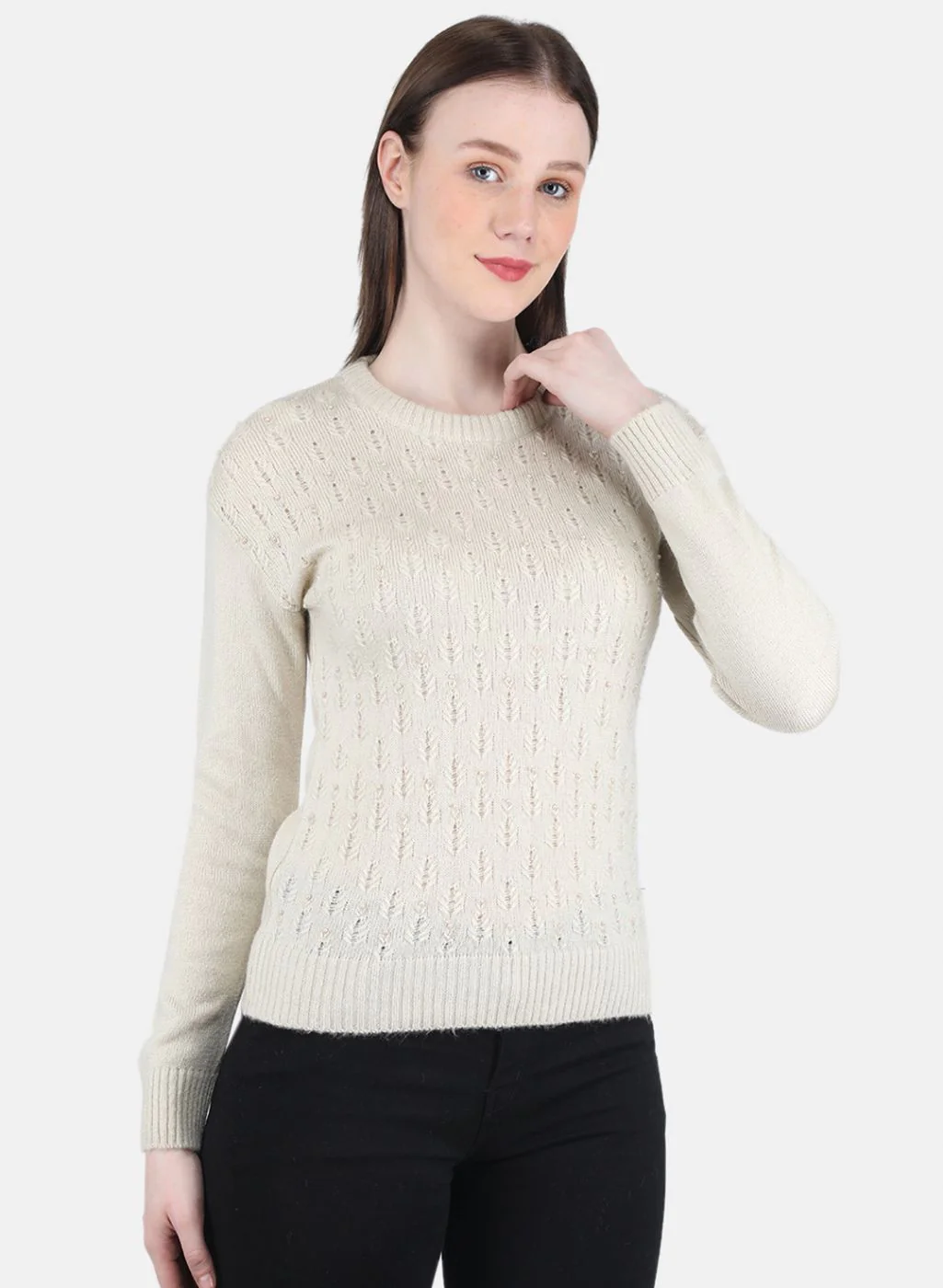 Women Cream Self Design Top - Image 6