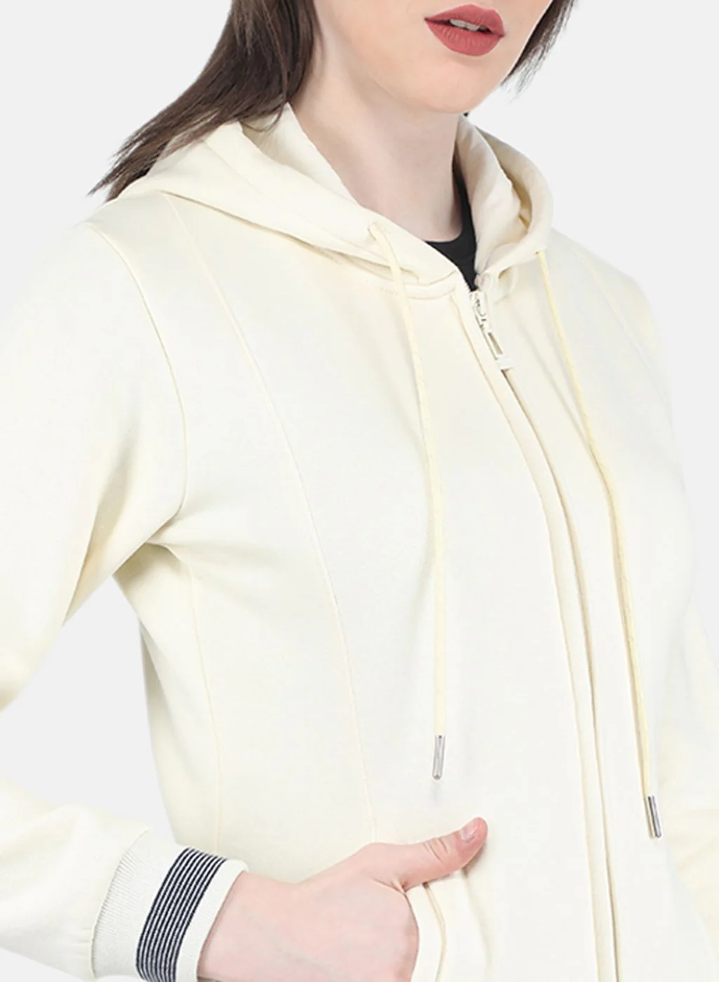 Women Cream Solid Sweatshirt - Image 5