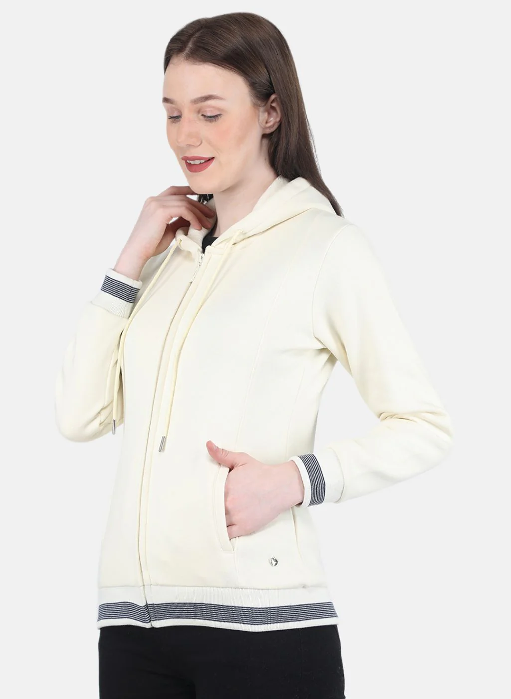 Women Cream Solid Sweatshirt - Image 6