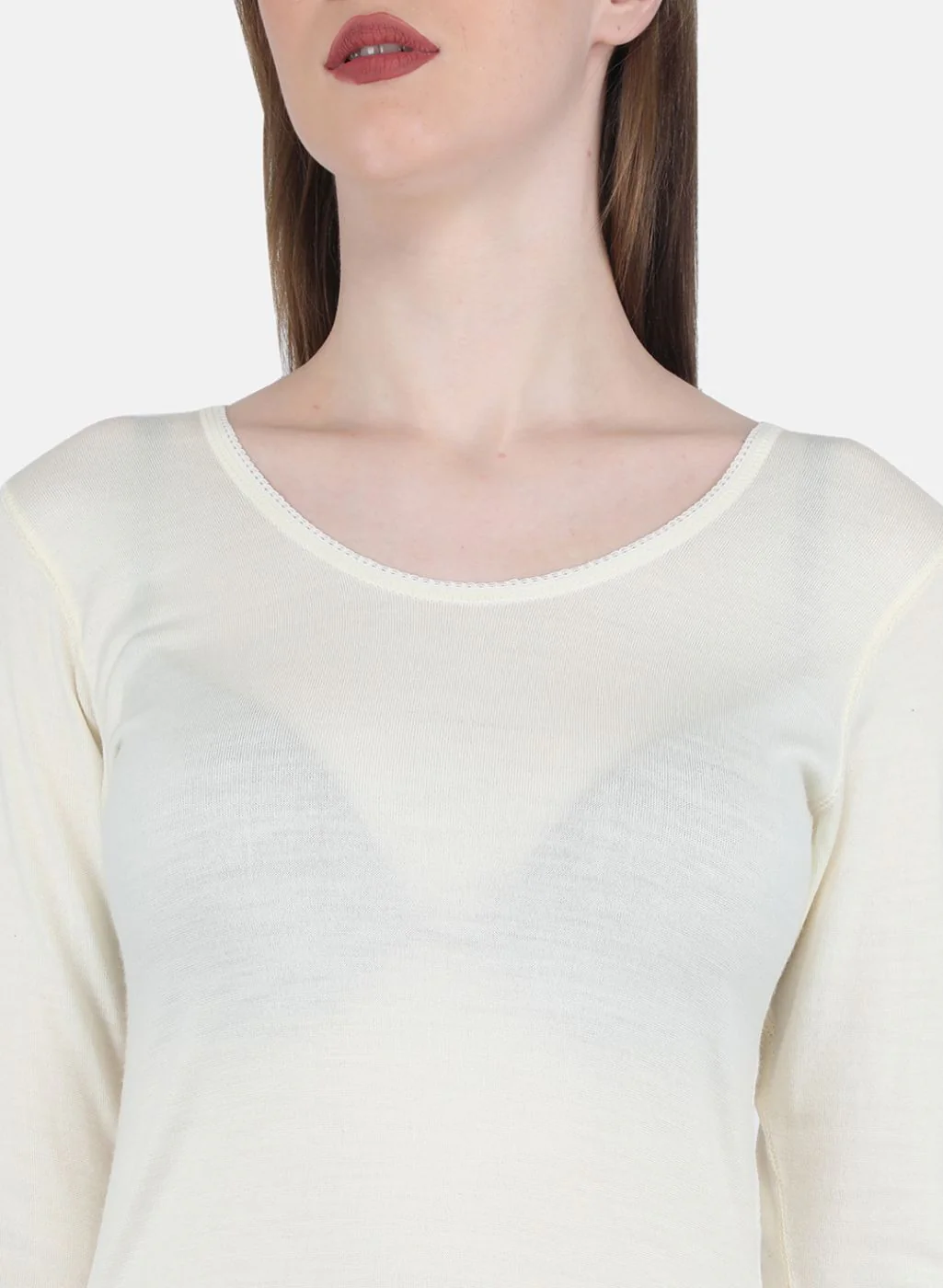 Women Cream Solid Thermal Vest - Image 5