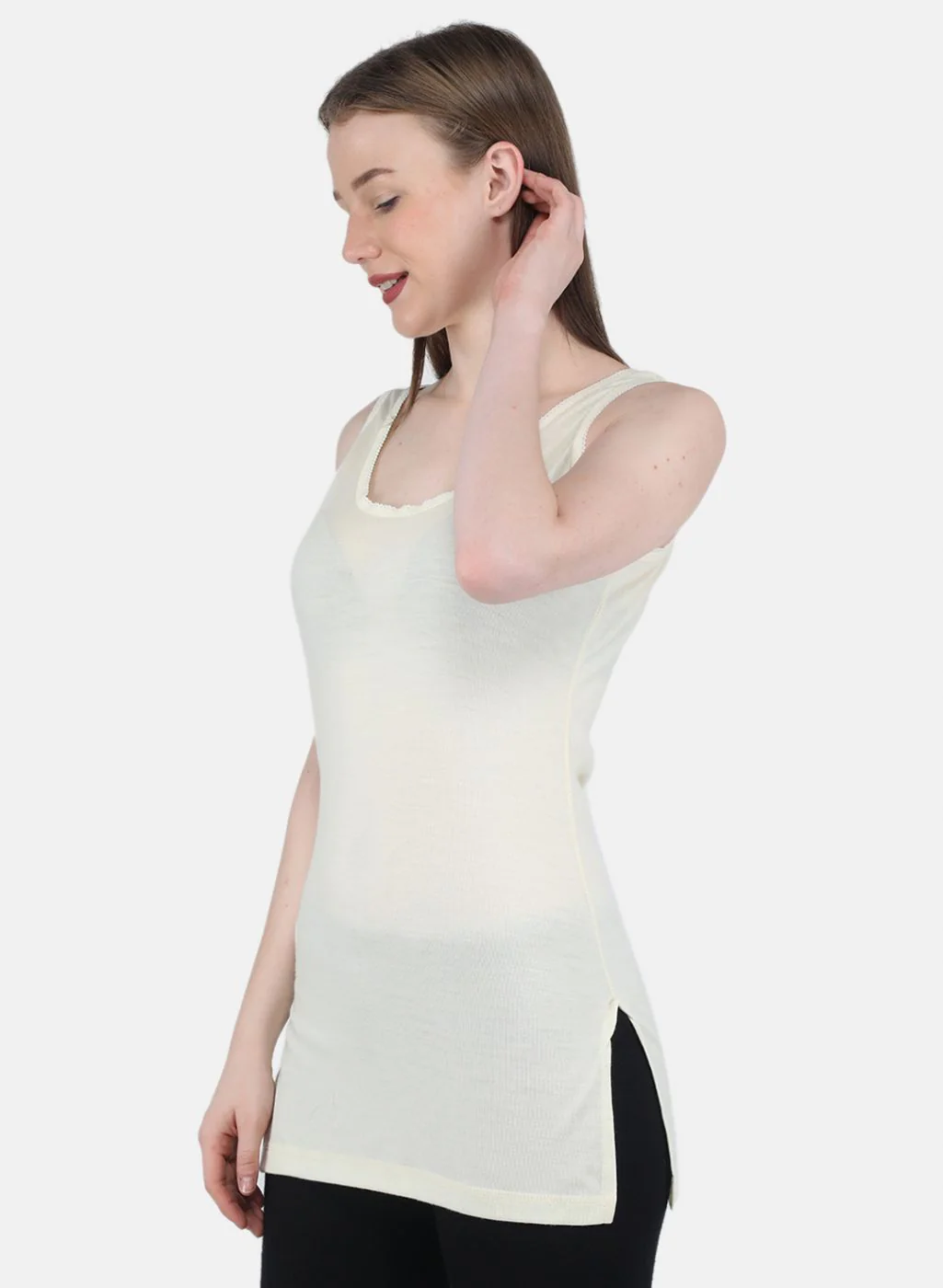 Women Cream Solid Thermal Vest - Image 2