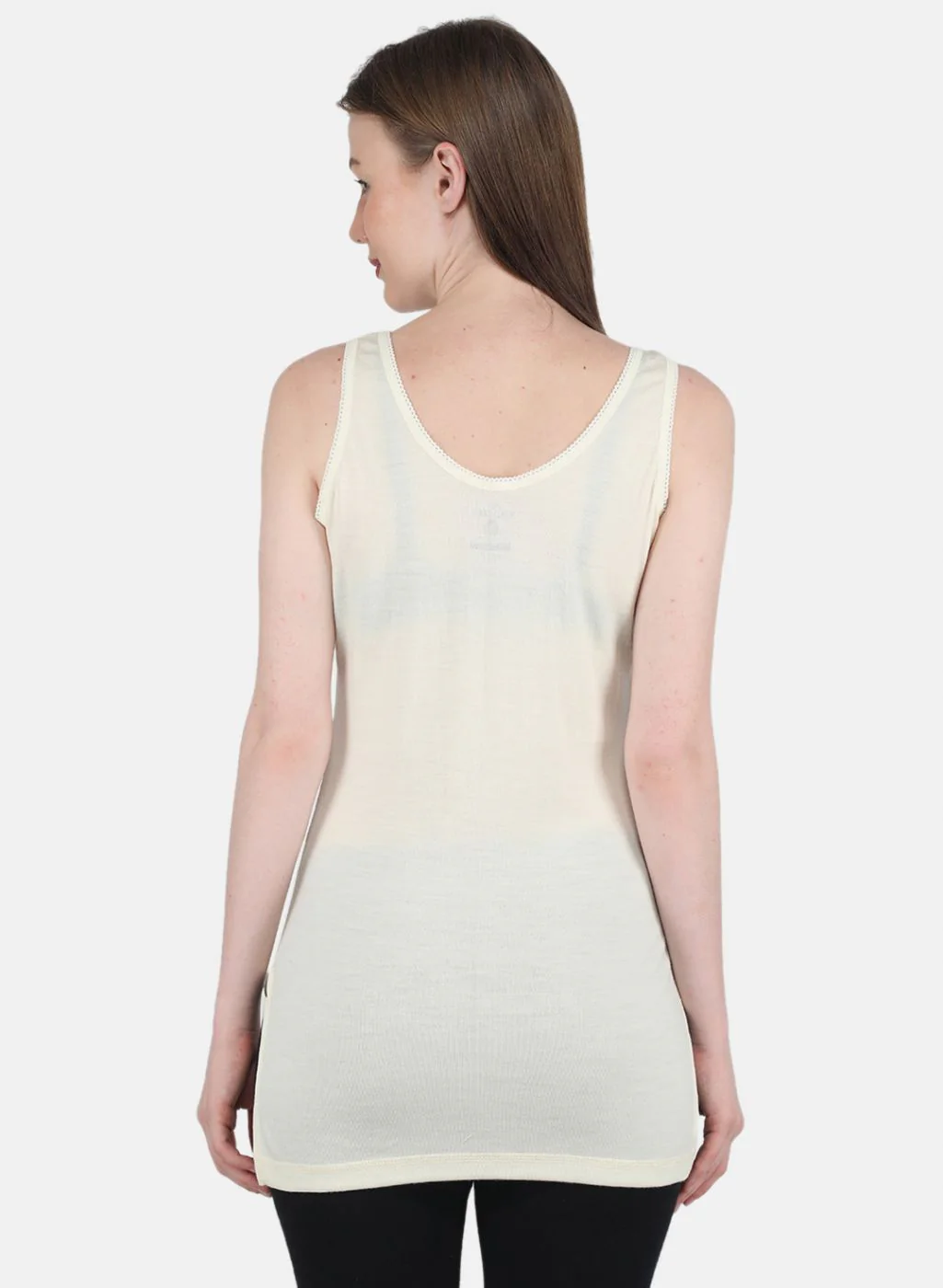 Women Cream Solid Thermal Vest - Image 3