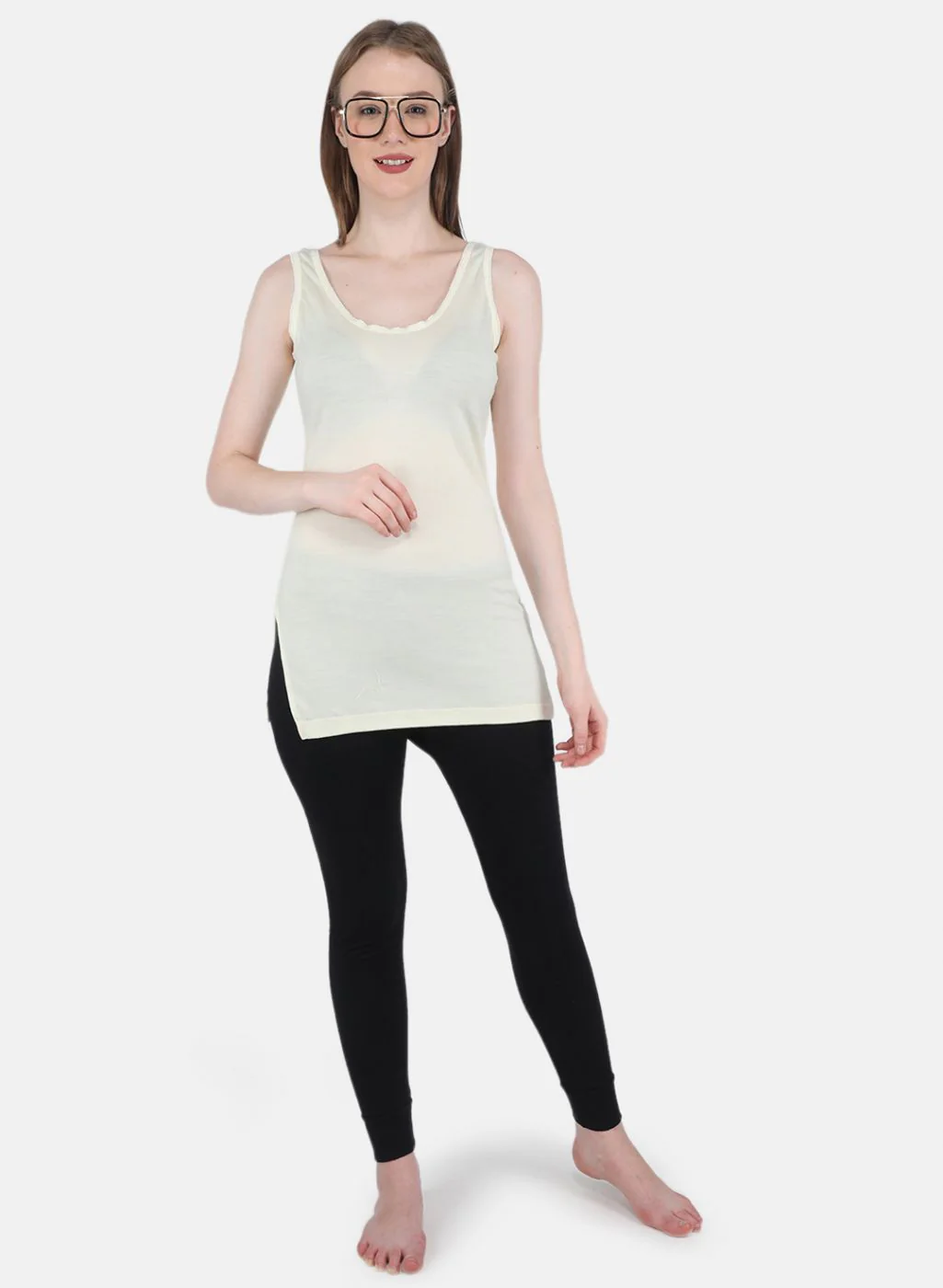 Women Cream Solid Thermal Vest - Image 4