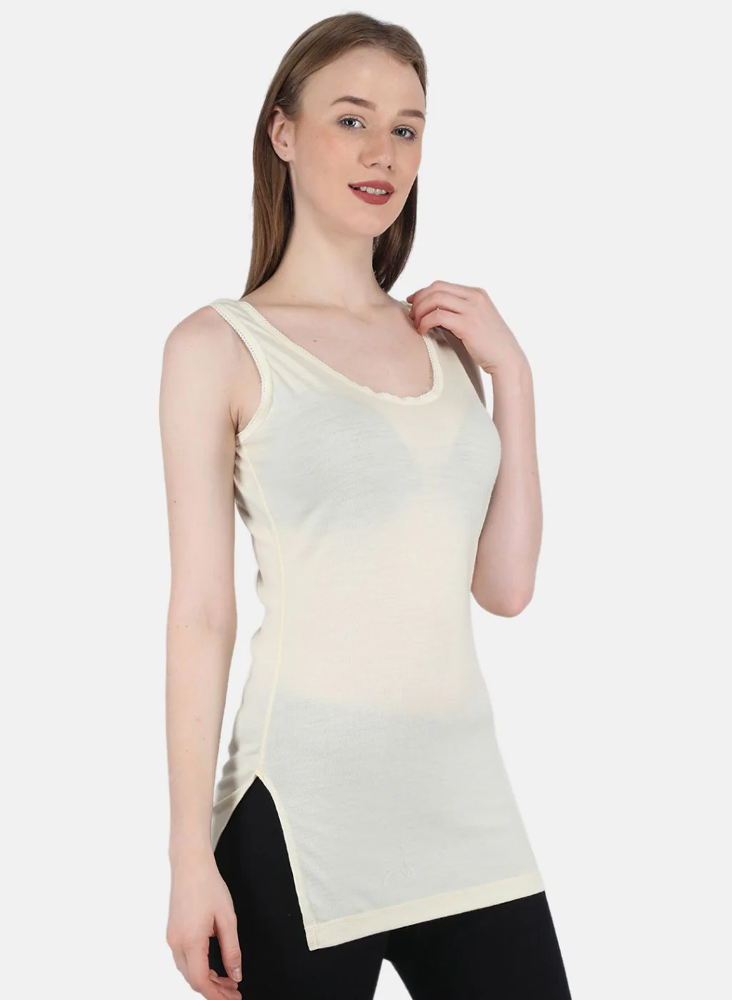 Women Cream Solid Thermal Vest - Image 6