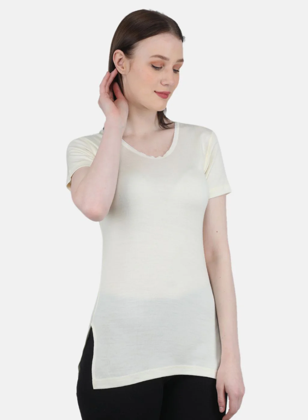 Women Cream Solid Thermal Vest - Image 6