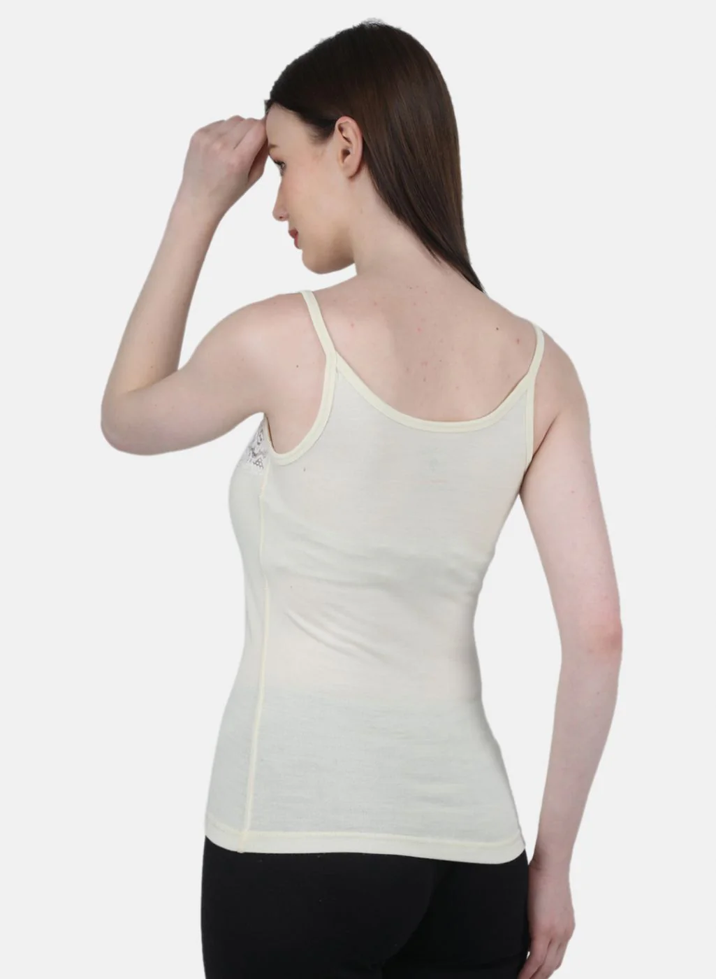 Women Cream Solid Thermal Vest - Image 3