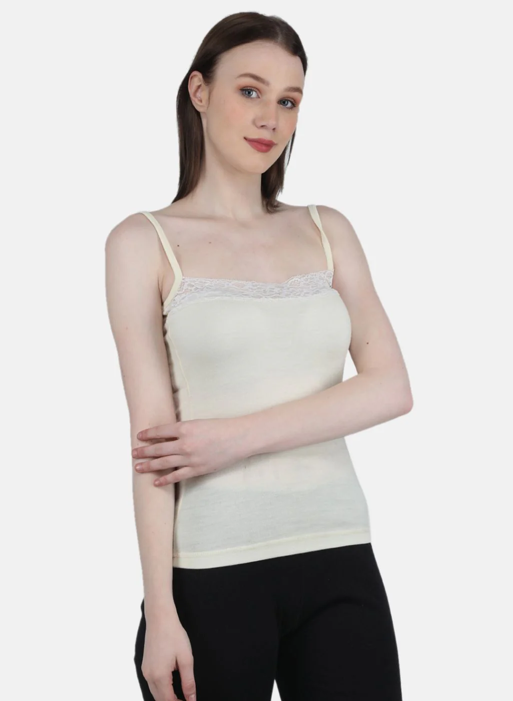 Women Cream Solid Thermal Vest - Image 6
