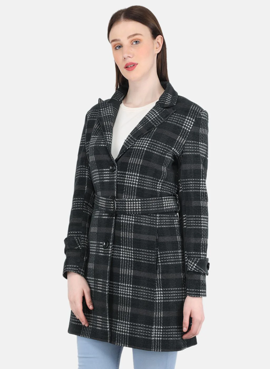 Women Green Check Coat - Image 2