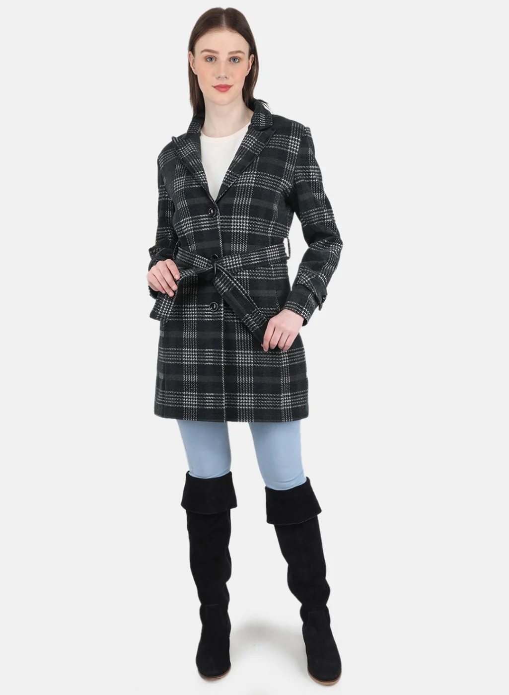 Women Green Check Coat - Image 4