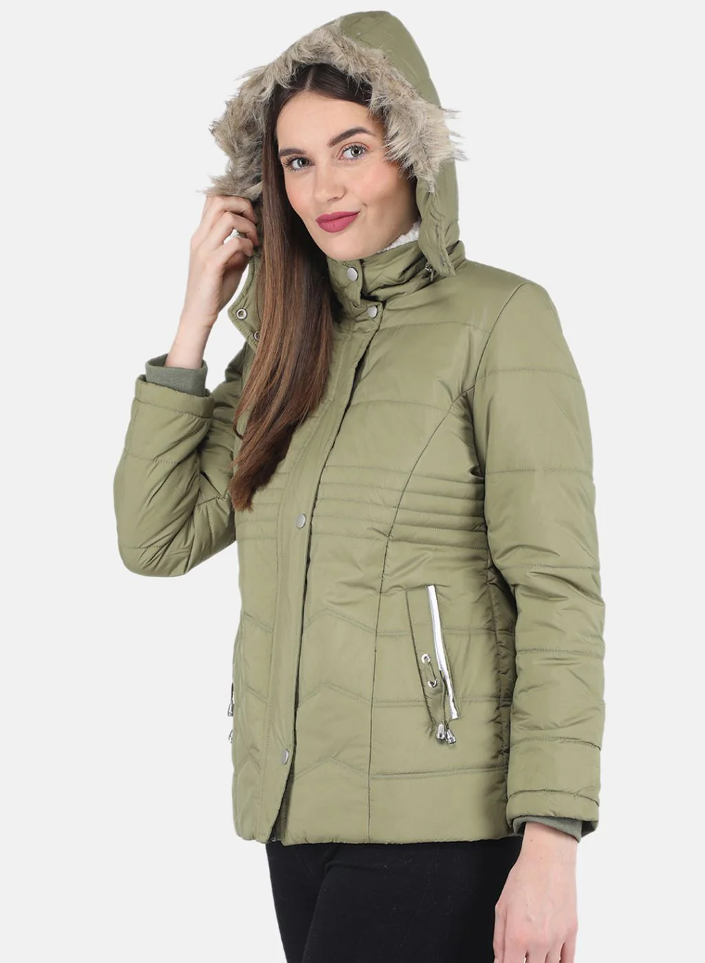 Women Green Parka Jacket - Image 2