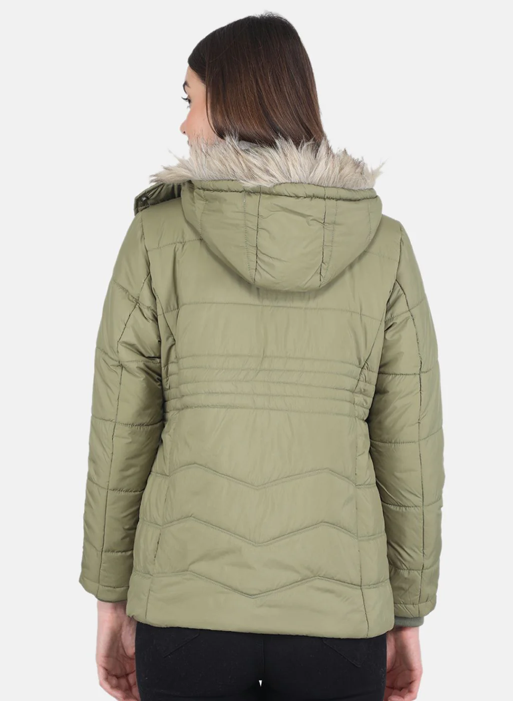 Women Green Parka Jacket - Image 3