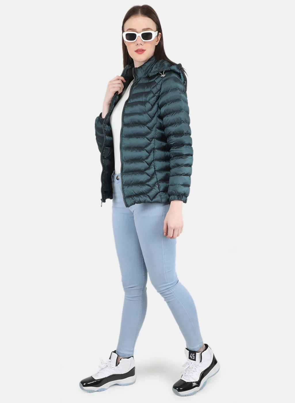 Women Green Puffer Jacket - Image 4
