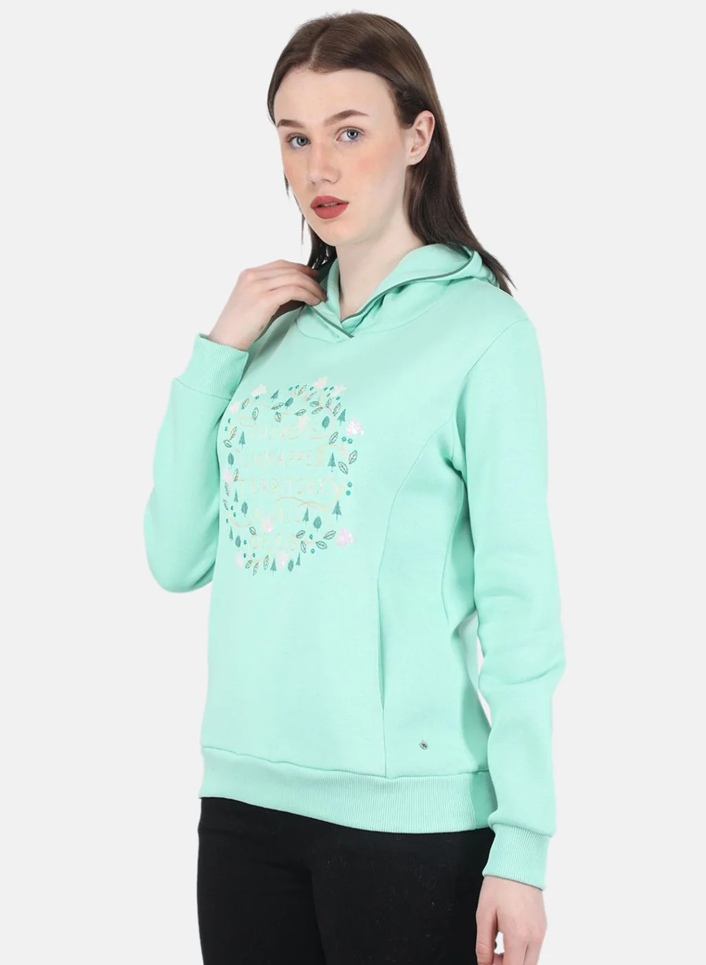 Women Green Embroidered Sweatshirt - Image 2