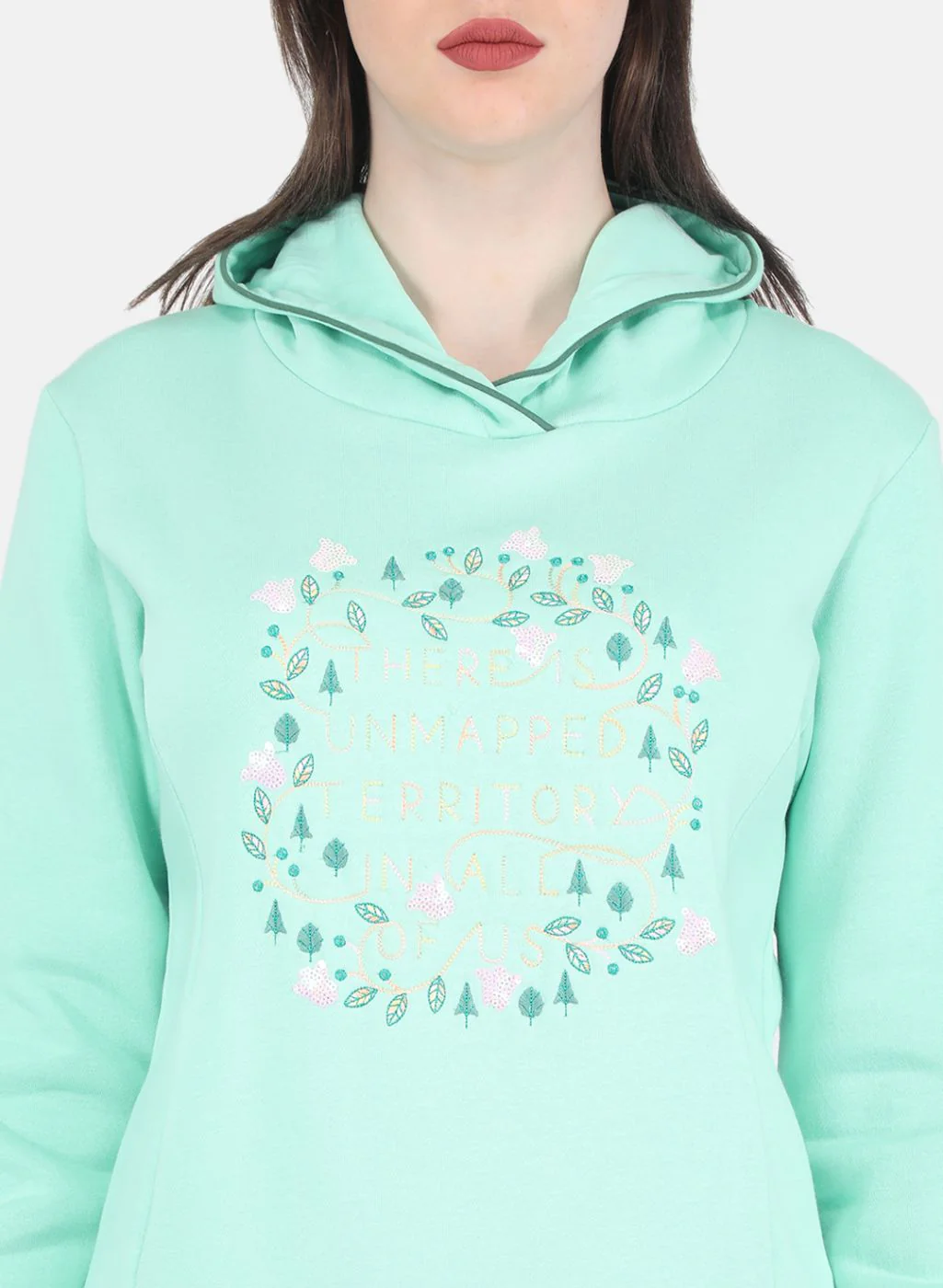 Women Green Embroidered Sweatshirt - Image 5