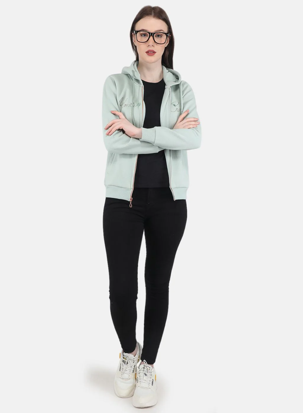 Women Green Embroidered Sweatshirt - Image 4