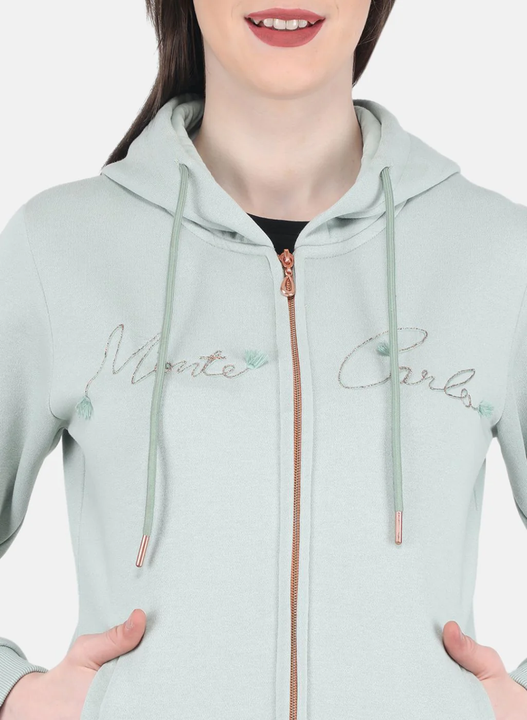 Women Green Embroidered Sweatshirt - Image 5