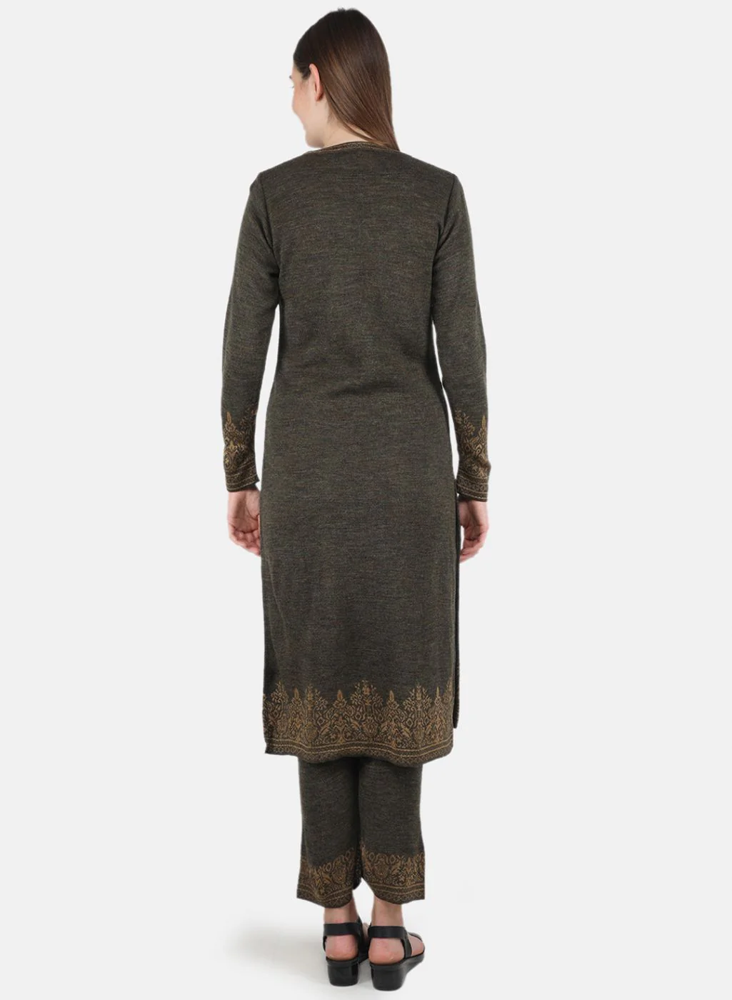 Women Green Kurti+Lower Set for Winter - Image 3