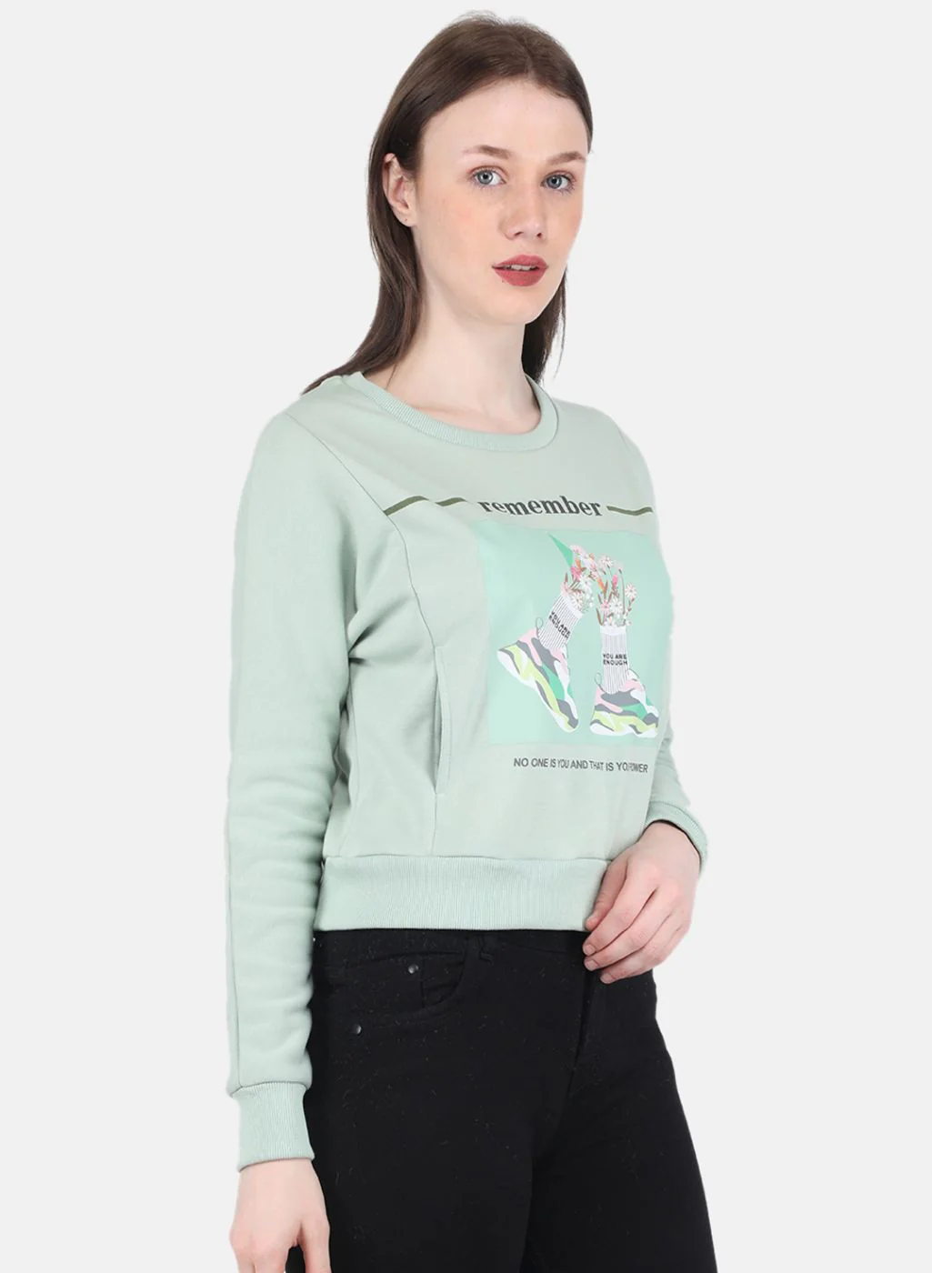 Women Green Printed Sweatshirt - Image 6