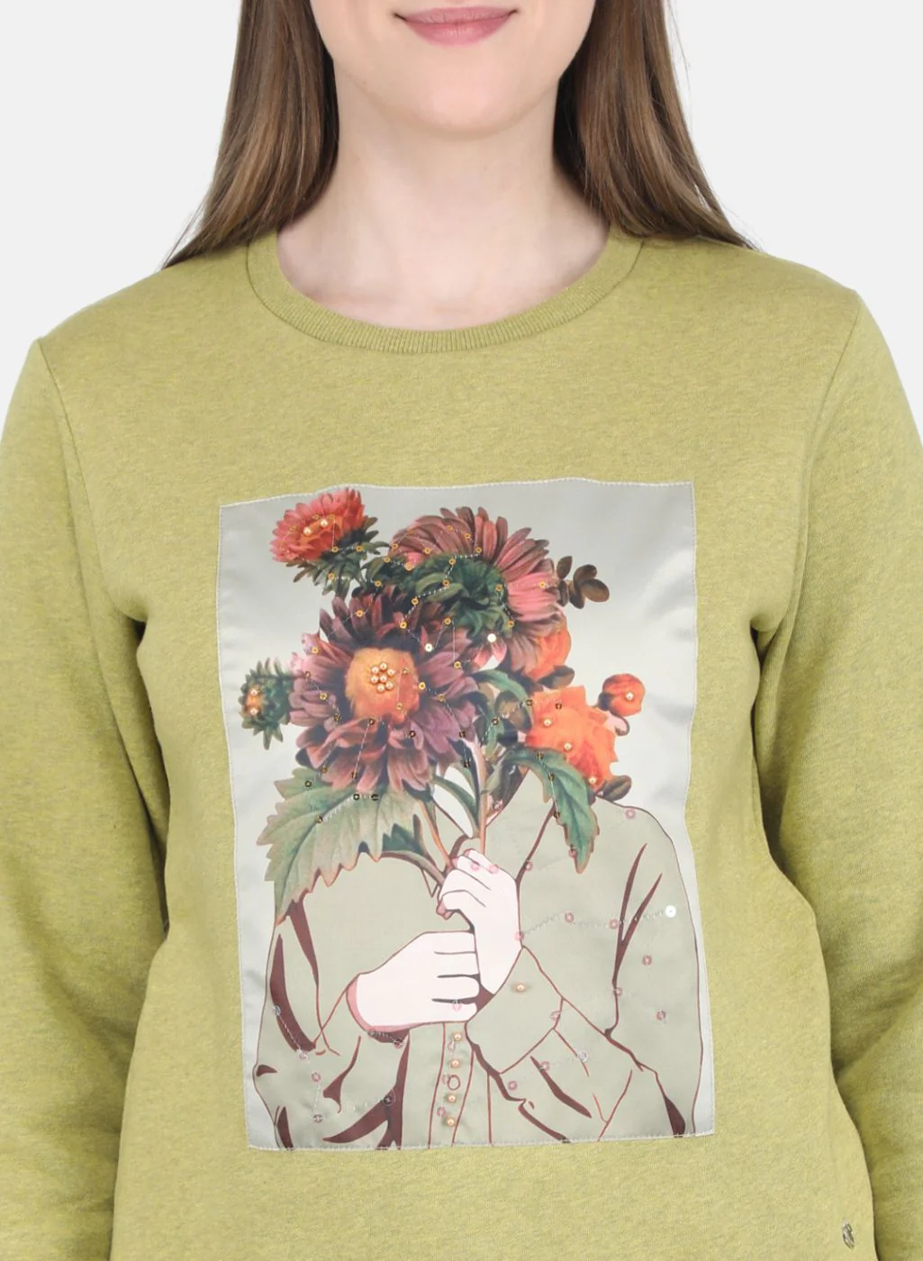 Women Green Printed Sweatshirt - Image 5