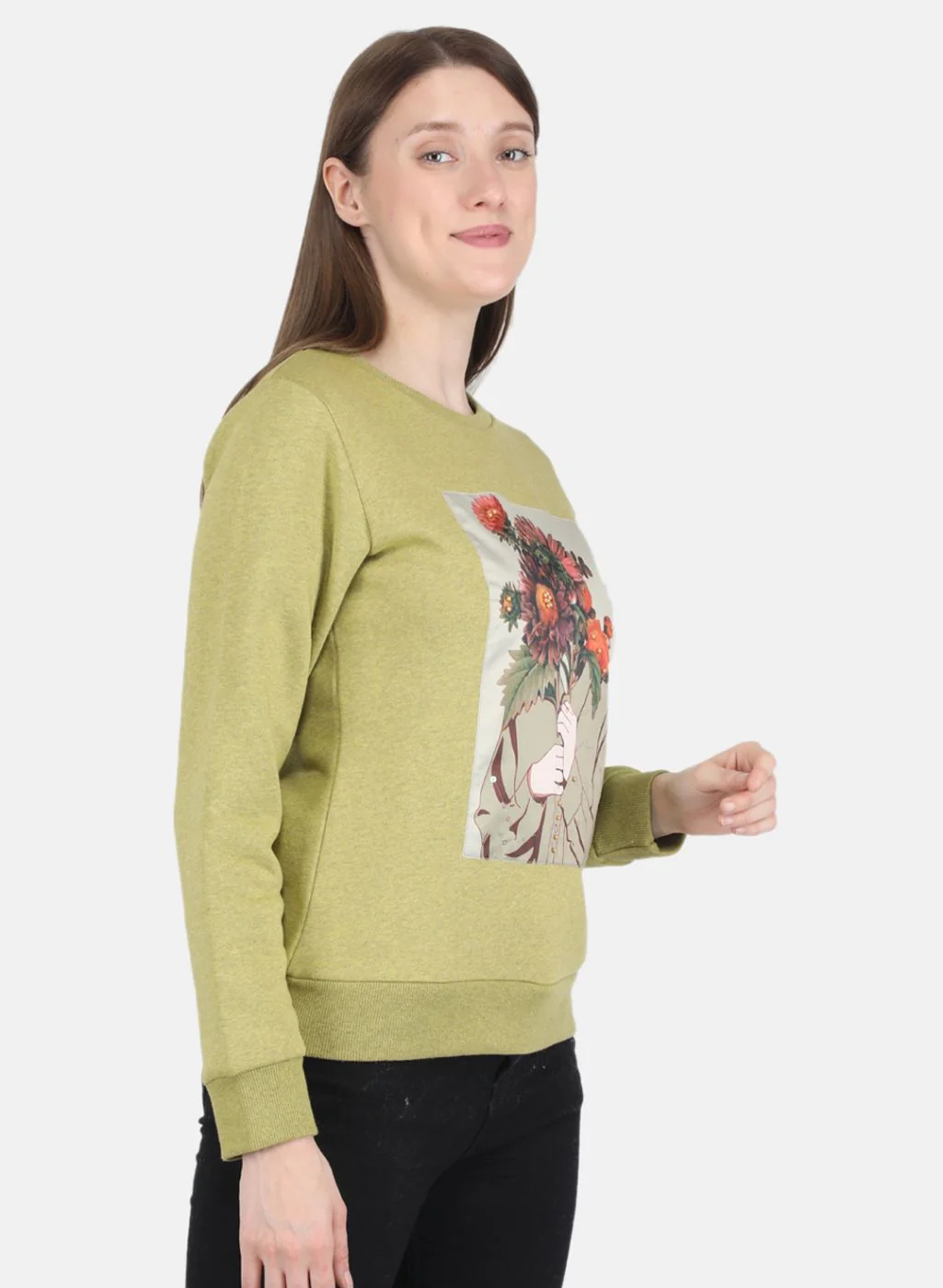 Women Green Printed Sweatshirt - Image 6