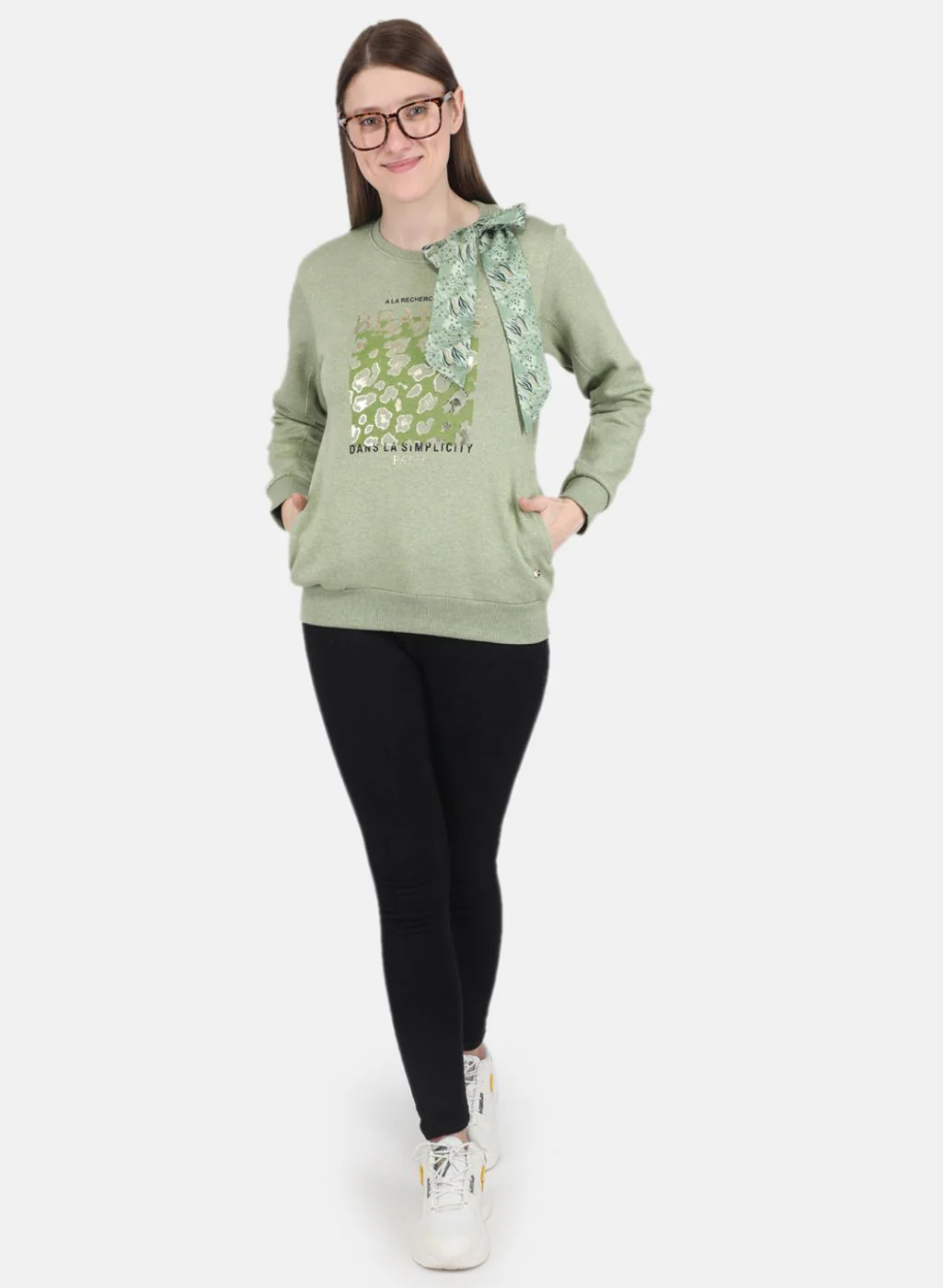 Women Green Printed Sweatshirt - Image 4