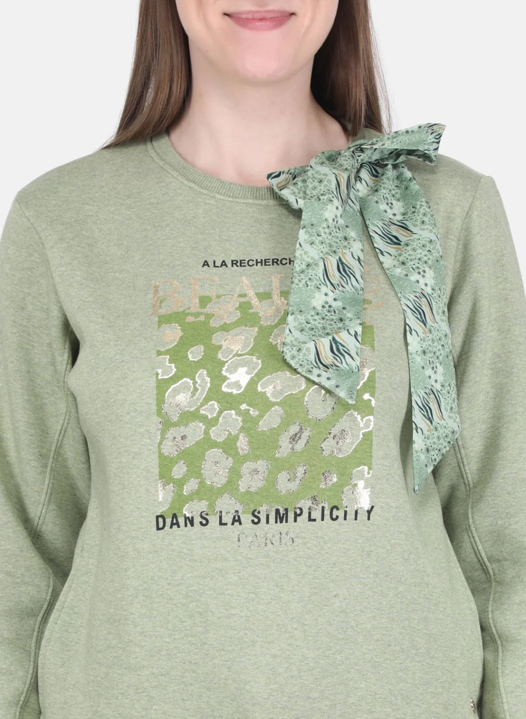 Women Green Printed Sweatshirt - Image 5